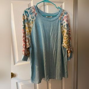 Haptics, large, blue with colored leopard print sleeves